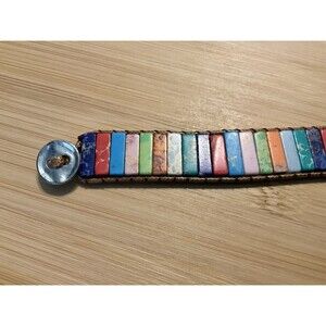 Boho Multistone Button Bracelet Rainbow Rows Of Stone